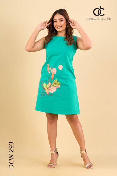 SLEEVELESS PRINT LINEN DRESS - DCW 293 SLEEVELESS PRINT LINEN DRESS - DCW 293