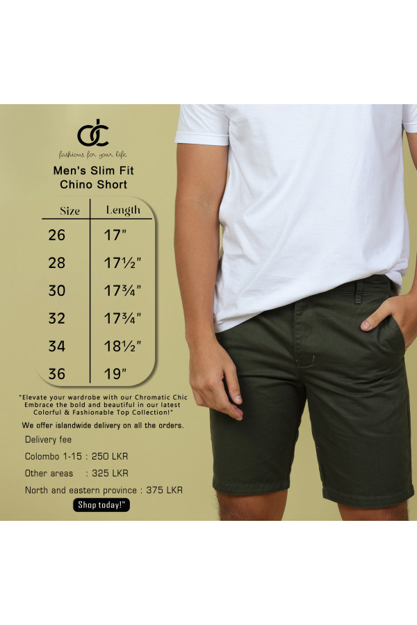 Men's Slim Fit Chino Short -Forest Green