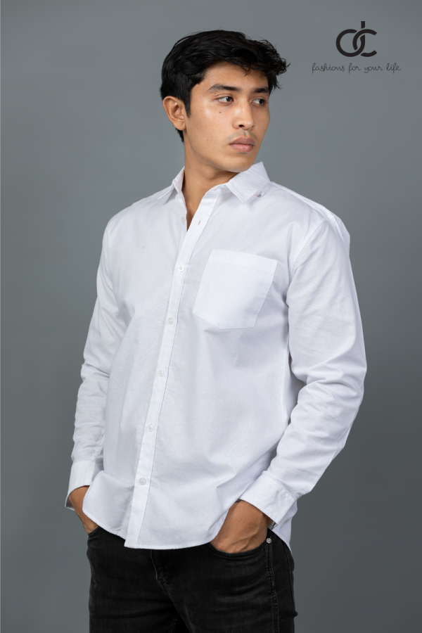 LONGSLEEVE Plain Shirt -WHITE-DCM 10009	