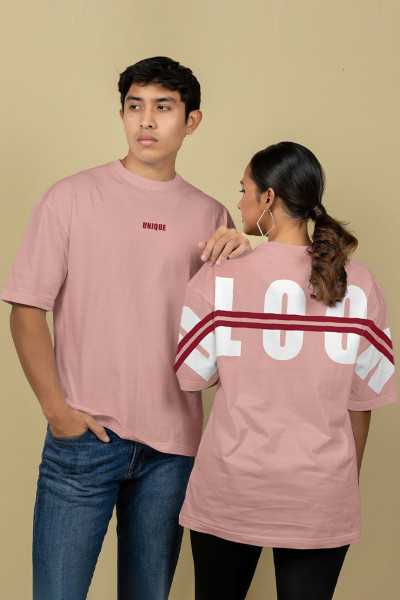 UNISEX OVERSIZE PRINT T SHIRT-LIGHT PINK