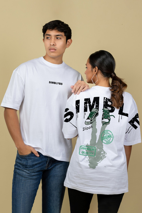 UNISEX OVERSIZE PRINT T SHIRT-WHITE SIMBLE