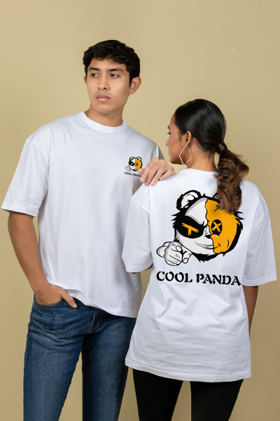 UNISEX OVERSIZE PRINT T SHIRT-WHITE COOL PANDA