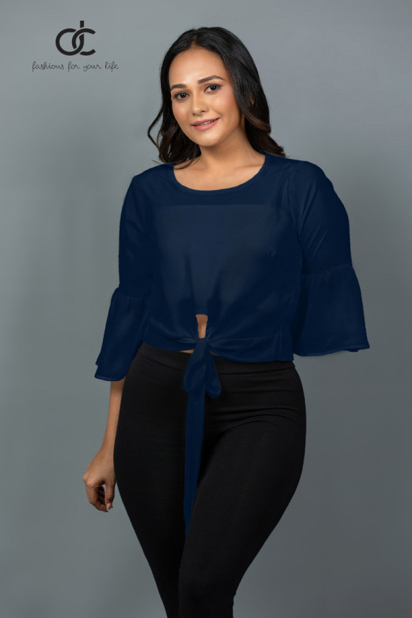 Blue Sapphire Bell Sleeve Top