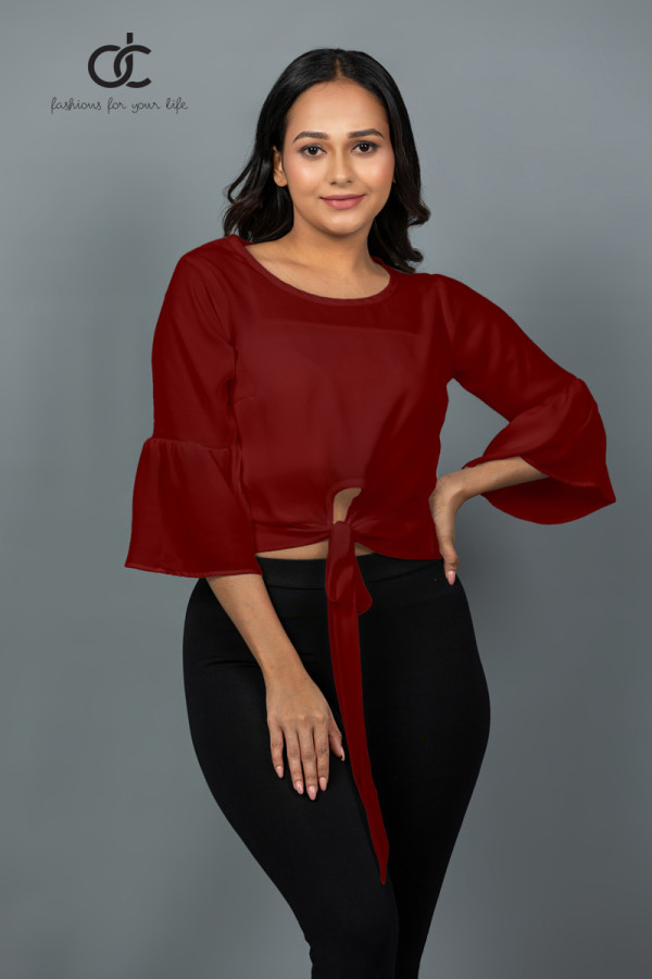 Ruby Red Velvet Essence Bell Sleeve Top