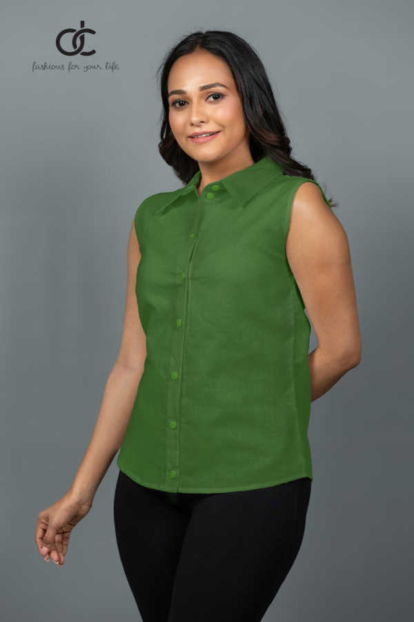 Forest Finery Green Linen Top