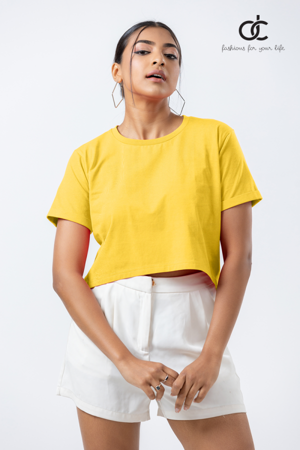 ROLLER SLEEVE YELLOW CROP TOP - DCW 339