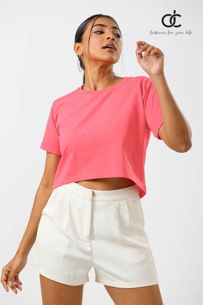 ROLLER SLEEVE PINK CROP TOP - DCW 340