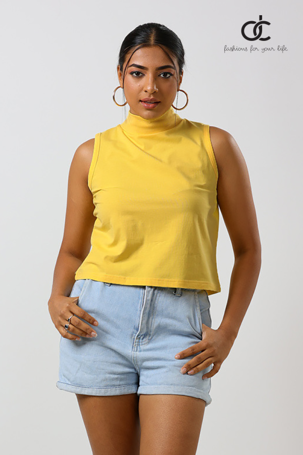 HIGH NECK YELLOW CROP TOP - DCW 344
