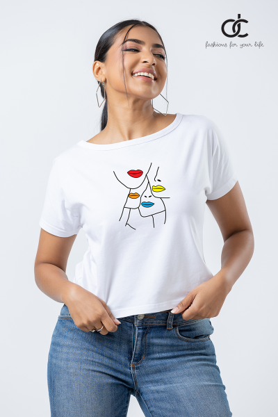 MAGI SLEEVE WHITE PRINT CROP TOP - DCW 349 MAGI SLEEVE WHITE PRINT CROP TOP - DCW 349