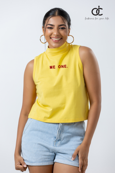 HIGH NECK PRINT YELLOW CROP TOP - DCW 354 HIGH NECK PRINT YELLOW CROP TOP - DCW 354