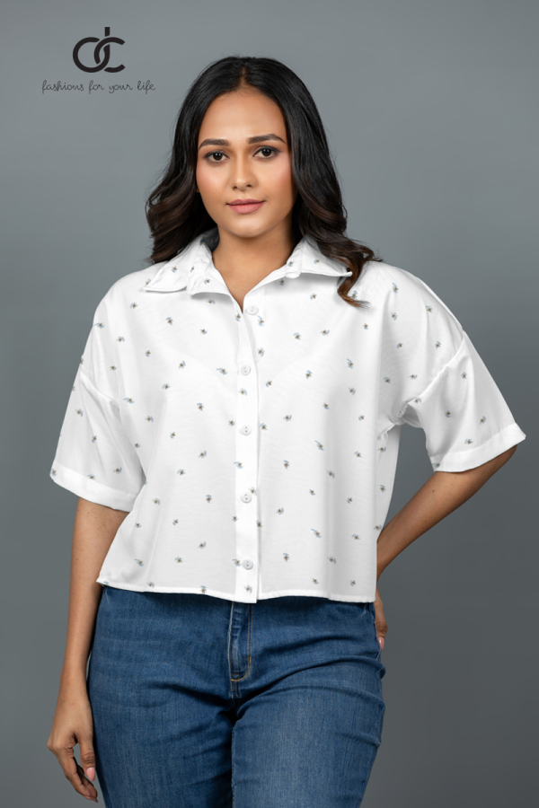 PRINT OVERSIZE CROP SHIRT - DCWS 10007