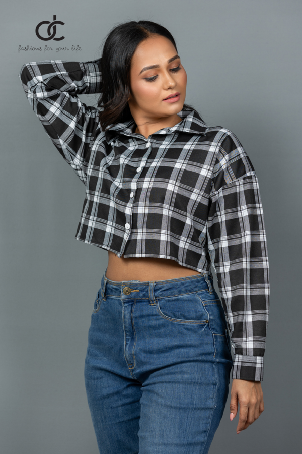 LONGSLEEVE CROP TOP CHECK SHIRT- DCWS 1005