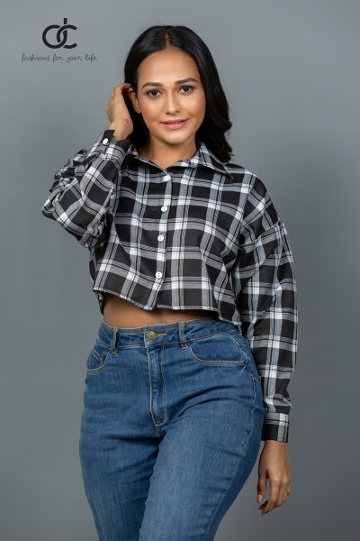 LONGSLEEVE CROP TOP CHECK SHIRT- DCWS 1005 LONGSLEEVE CROP TOP CHECK SHIRT- DCWS 1005