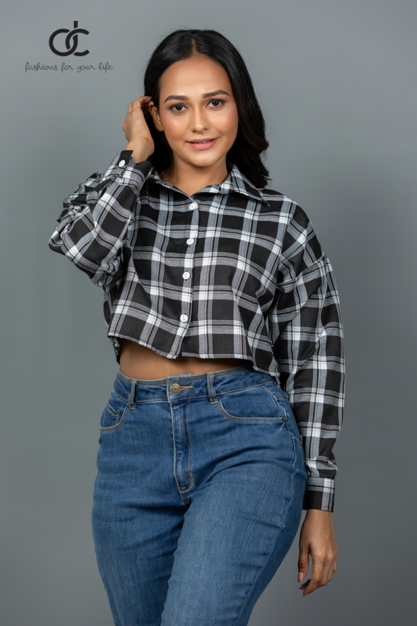 LONGSLEEVE CROP TOP CHECK SHIRT- DCWS 1005