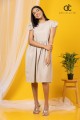 Beige Sleeve Frill Linen Dress