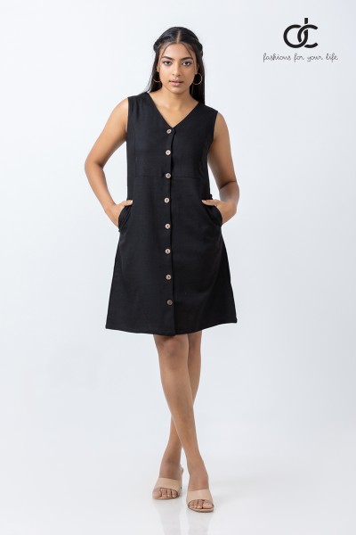 V NECK FRONT BUTTONED LINEN DRESS (DCW 299) V NECK FRONT BUTTONED LINEN DRESS (DCW 299)