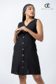 V NECK FRONT BUTTONED LINEN DRESS (DCW 299)