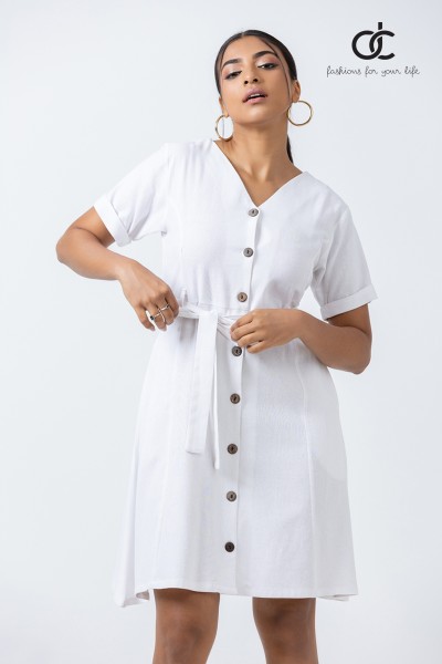 V-NECK BUTTONED DOWN DRESS (DCW 301) V-NECK BUTTONED DOWN DRESS (DCW 301)