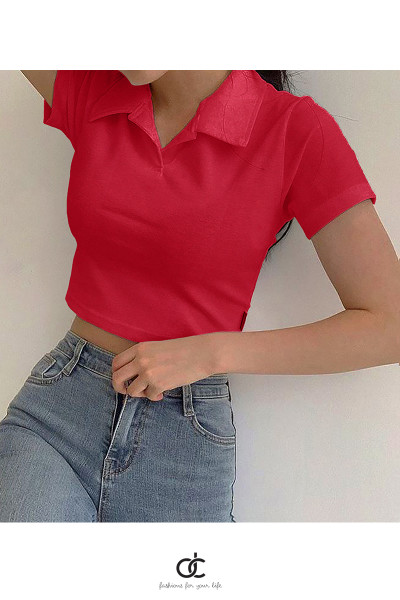 COLLAR NECK RIB CROP TOP COLLAR NECK RIB CROP TOP