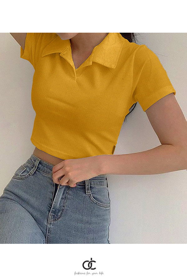 COLLAR NECK RIB CROP TOP